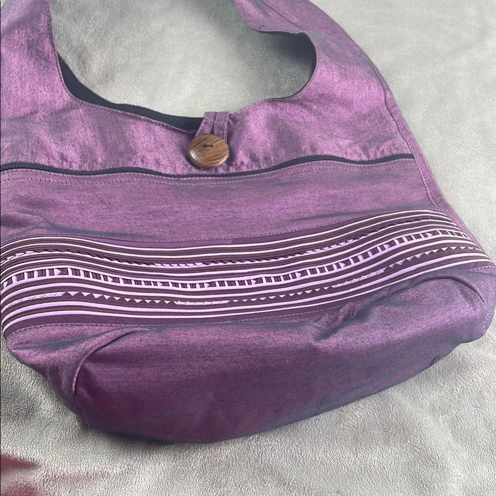 Purple Thailand Fabric Bag Wooden Button Detail